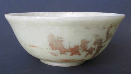 Chinese Antique Jade Bowl with Gilt Design