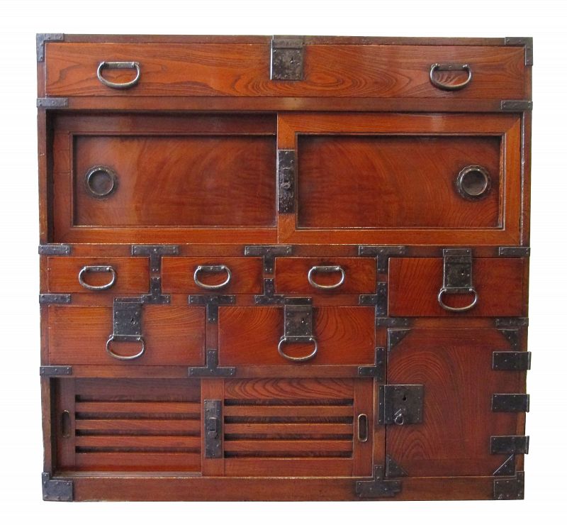 Antique Japanese Choba Tansu (Merchant Chest) Lacquered Keyaki