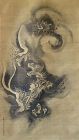 Large Antique Japanese Sumie Dragon in Clouds Scroll