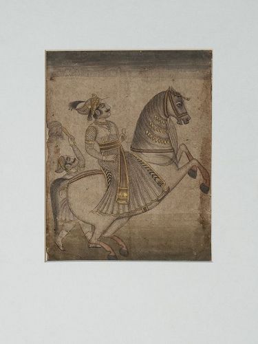 Indian Miniature Mewar Painting of Maharaja on White Horse