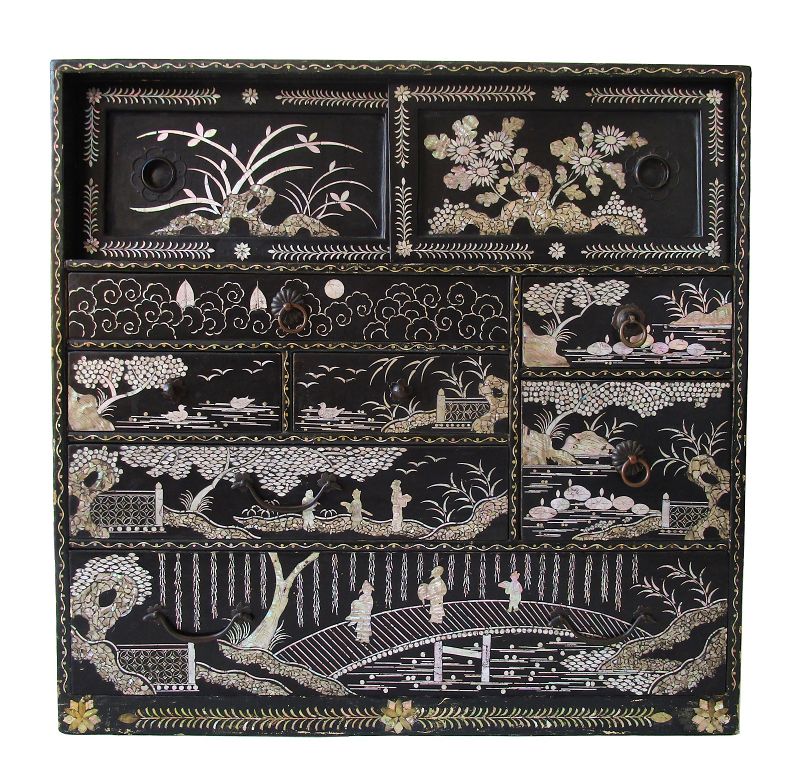 Antique Inlaid Japanese Ko Tansu (Personal Storage Chest) Raden Rare