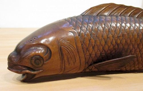 Antique Japanese Carved Okimono of Swimming Carp