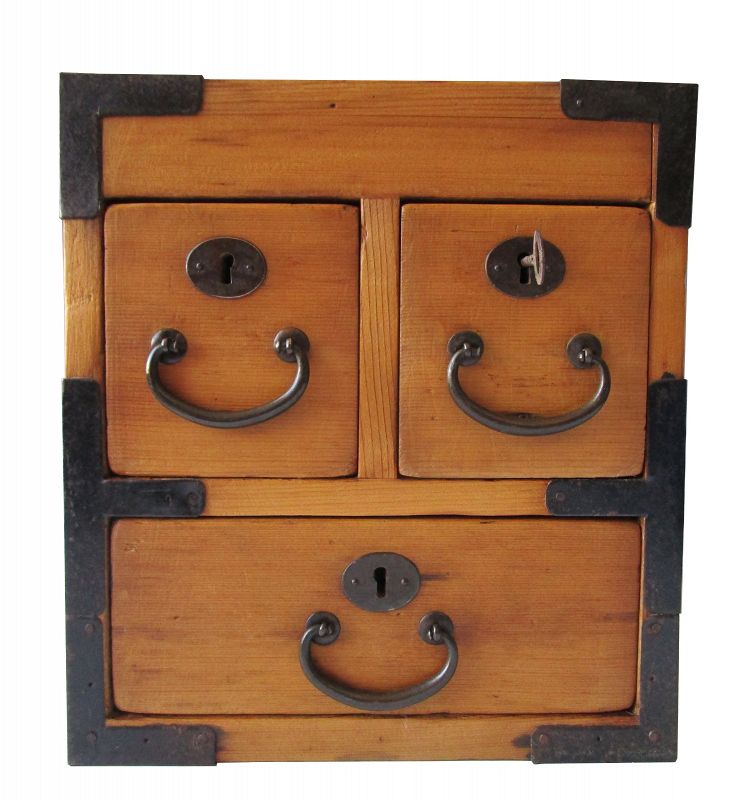 Antique Japanese Chobako (Merchant Box) Hinoki Meiji period