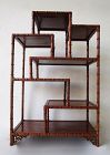 Antique Chinese Rosewood Etagere Display Stand Handcarved Faux Bamboo
