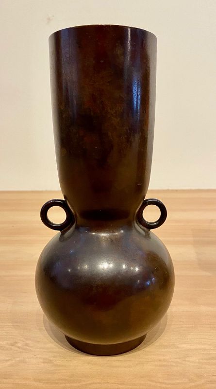 Japanese Art Deco Bronze Vase Signed Tatori Mashihiko