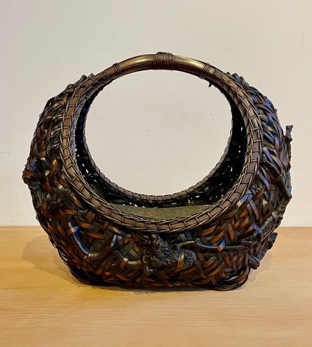 Edo Period Japanese Full Ikebana Moon Basket