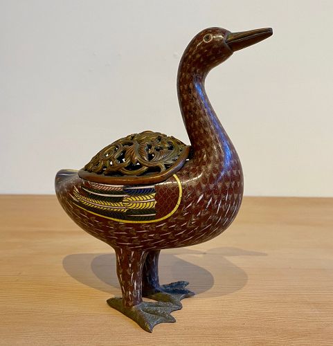 Antique Chinese Cloisonne Duck Incenser