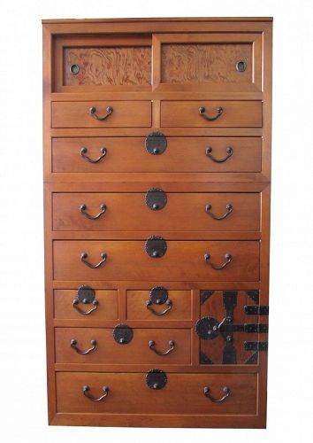 Antique Japanese 2 Section Choba Tansu (Merchant Chest) Meiji w/Secret