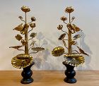 Rare Large Pair of Japanese Gold Gilt Temple Lotus Flowers