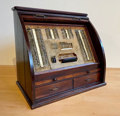 Rare Antique Japanese Optometrist Roll Top Tansu Complete with Lenses