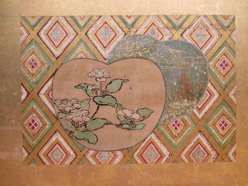 Japanese 2-panel Screen Paintings of Fans, Momoyama Period