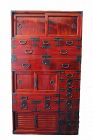 Antique Japanese 2-S Tall Choba Tansu (Merchant Chest) Shunkei Lacquer