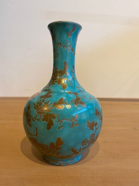 Chinese Antique Porcelain Turquoise and Gilt Vase