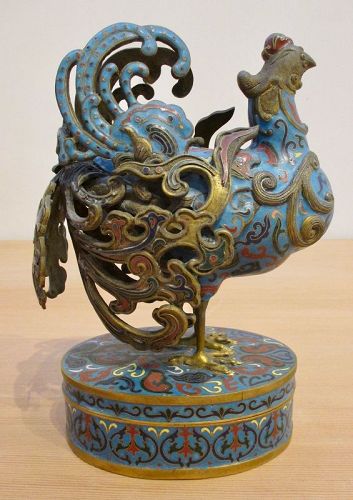 Chinese Antique Cloisonné  Cockerel Box