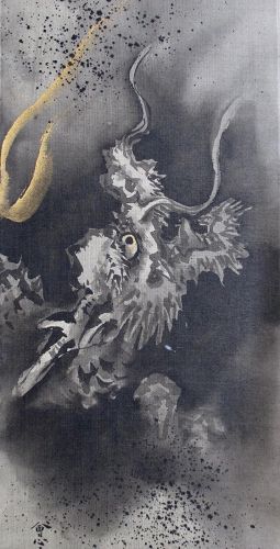 Japanese Pair of Dragon Paintings, Signed Osanobu  Edo Period