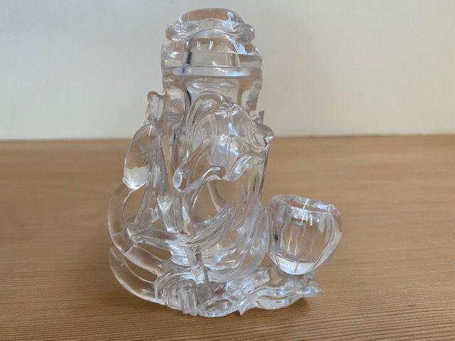 Chinese Crystal Carved Lotus Lidded Container