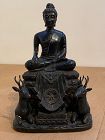 Southeast Asian Bronze Buddha with Deer and Wheel of Dharma