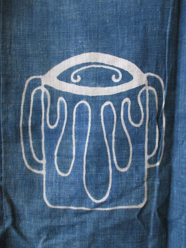 Japanese Antique Indigo Textile with Tea Ceremony Design