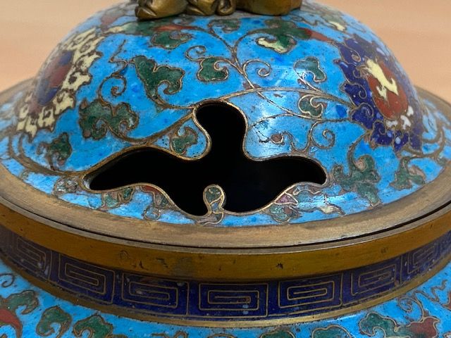 Chinese Antique Blue Cloisonne Censor