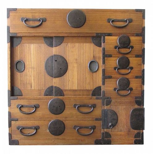 Japanese Antique Choba Tansu (Merchant Chest) Round Locks & Secret Box