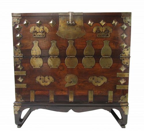 Antique Korean Bundaji (Bedding Chest) Auspicious Symbols Elm & Genko