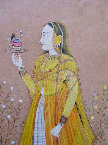 Indian Antique Mughal Miniature Painting of a Princess