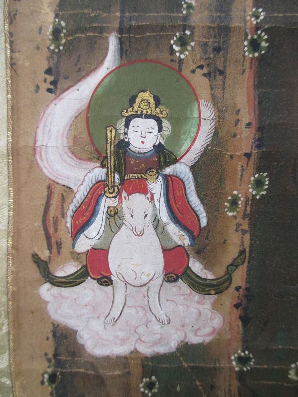 Japanese Antique Shrine Scroll Painting of the Goddess Benzaiten
