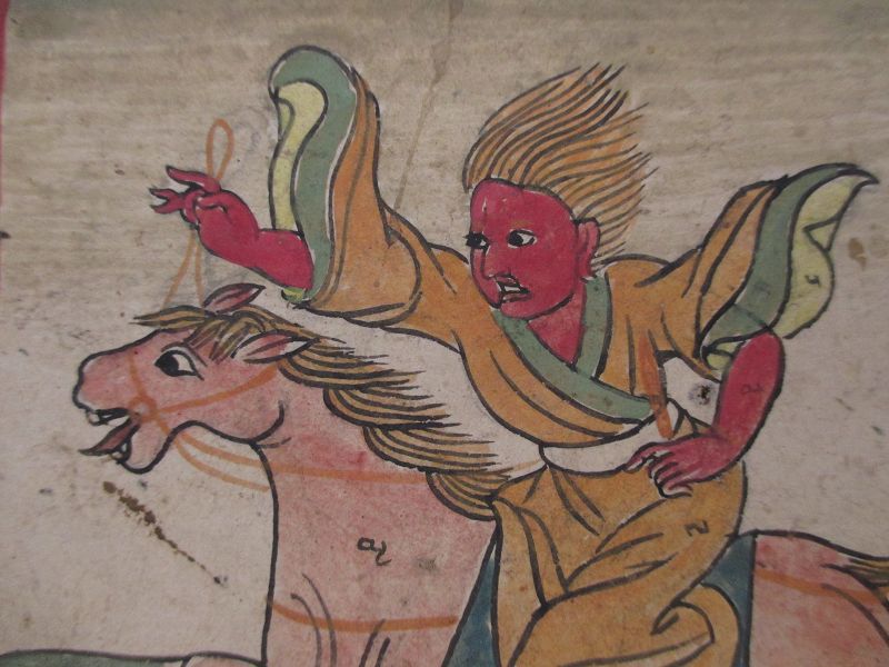 Tibetan Antique Tsakli Card with Painting of Red Heruka on Horseback