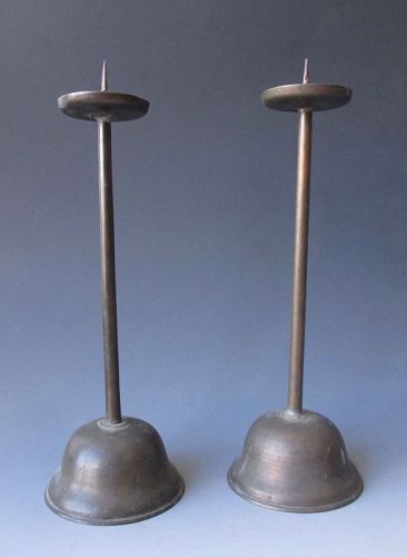 Japanese Antique Bronze Candle Sticks,  Edo Period