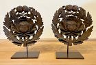 Rare Pair of Japanese Keyaki Peonies Temple Doors Crests