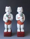 Pair of Chinese Antique Porcelain Figures Hehe Erxian,  Heavenly Twins