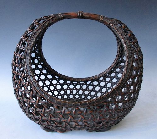 Japanese Antique Large Moon Basket for Ikebana
