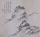 Japanese Antique Scroll Painting of a Rocky Landscape by Tanaka Hakuin