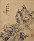 Japanese Antique Scroll Painting of a Mountain Pavilion by Hakuzan