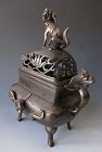 Japanese Antique Bronze Koro (incensor) with Fu-dog