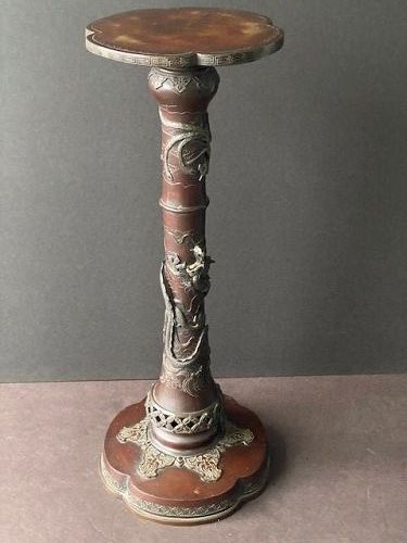 Antique Japanese Bronze Dragon Phoenix Pedestal Stand