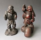 Japanese Antique Pair of Lucky Gods,  Ebisu and Daikoku Shrine Figures