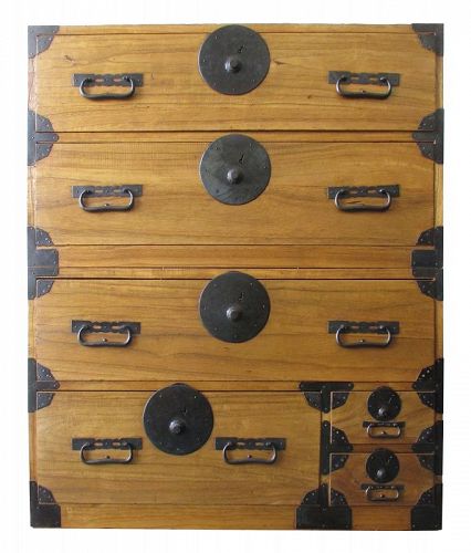 Japanese Antique 2-Section Kiri Wood Isho Tansu with Round Locks