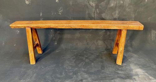 Antique Chinese Solid Elm Skinny Bench 19th Century