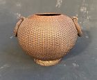 Antique Japanese Bamboo Ikebana Basket Sea Urchin Shell Fine Weave