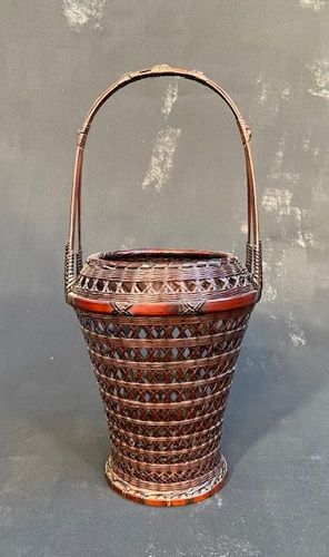 Antique Japanese Bamboo Ikebana Basket Traditional Form Artist Signed