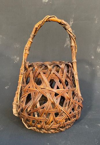 Antique Japanese Bamboo Ikebana Basket Natural Open Weave Design