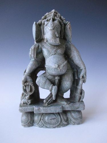 Indian Antique Stone Figure of Dancing Ganesha