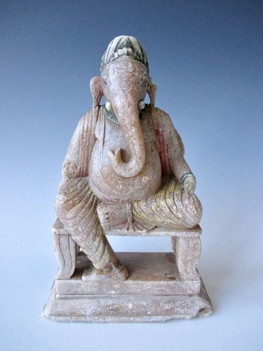 Indian Antique Stone Figure of Seated Ganesha