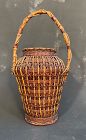 Antique Japanese Bamboo Ikebana Basket Ballister Shape Meiji Era