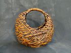 Antique Japanese Bamboo Ikebana Basket Tsuki Kago Full Moon Design