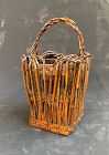 Antique Japanese Bamboo Ikebana Basket Grated Half Hooped Corners