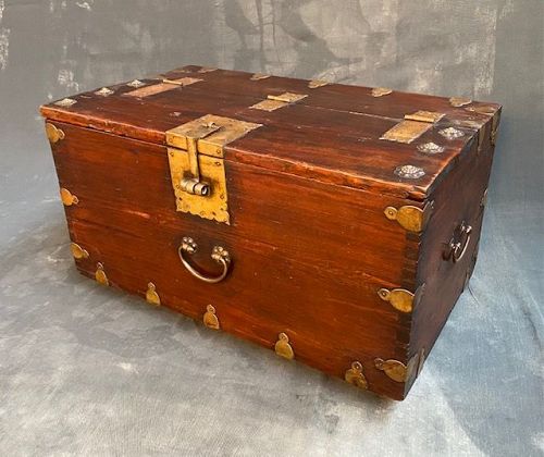 Antique Korean True Chest Red Pine Double Gourd Mounts 19th C