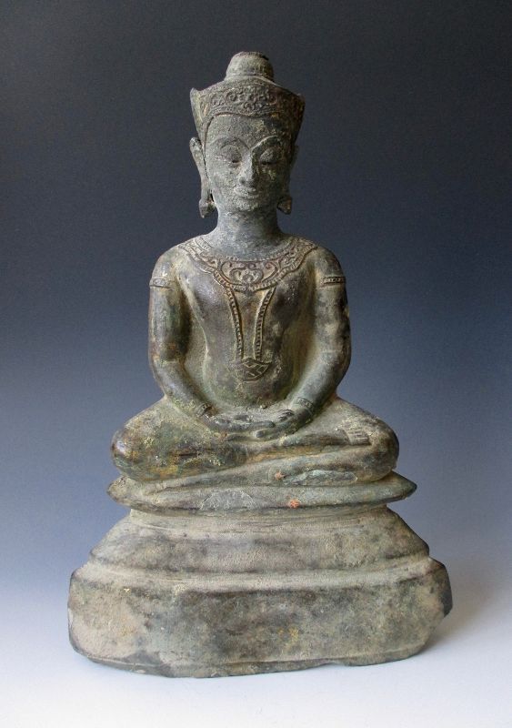 Thai Antique Bronze Seated Buddha,  Ayutthaya Kingdom