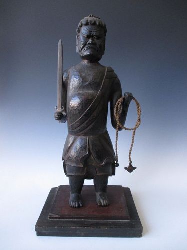 Japanese Antique Carved Wooden Figure of Fudō Myō-ō